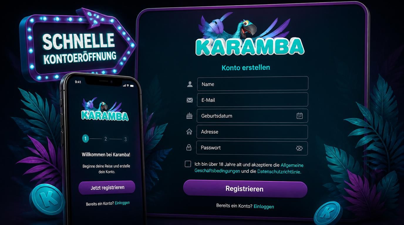  Smartphone zeigt Registrierungsformular mit Feldern und Button „Registrieren“. 