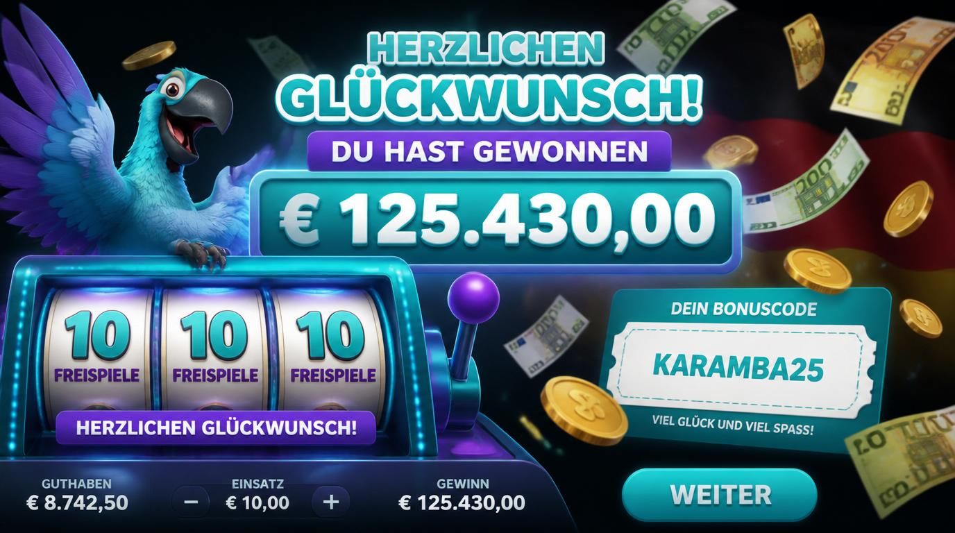 Willkommensbonus mit 50 Freispielen, bis zu 500 € Bonus.