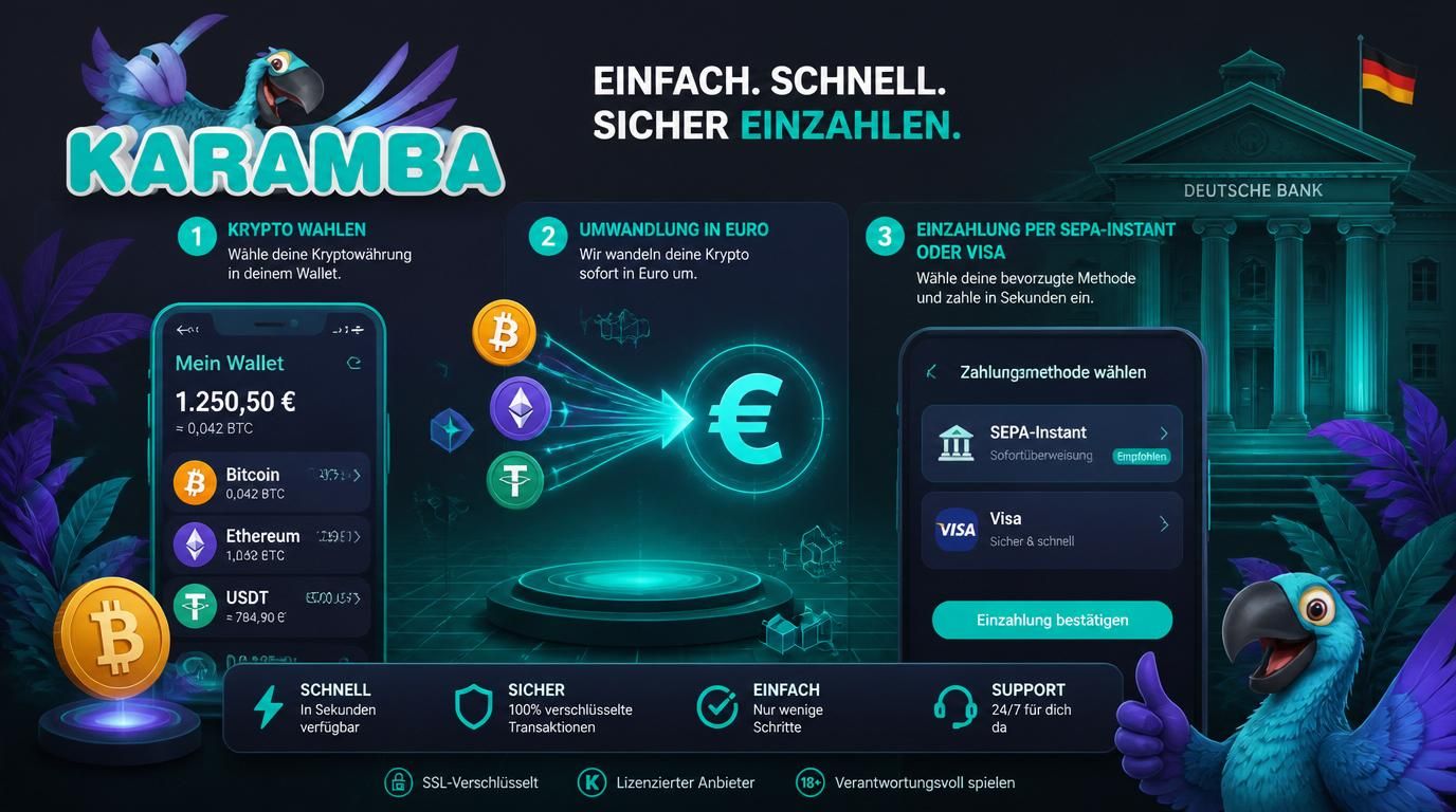 Mobile Wallet mit Kryptowährung zur Einzahlung bei Karamba Casino in Deutschland.